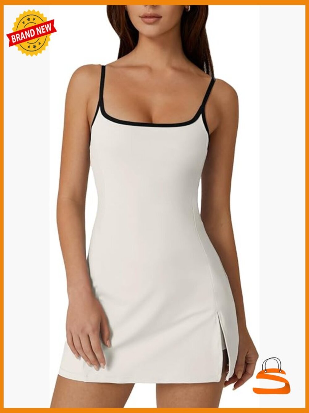 Spaghetti Strap Tennis Dress with Shorts Workout Side Slit Active Golf Dresses